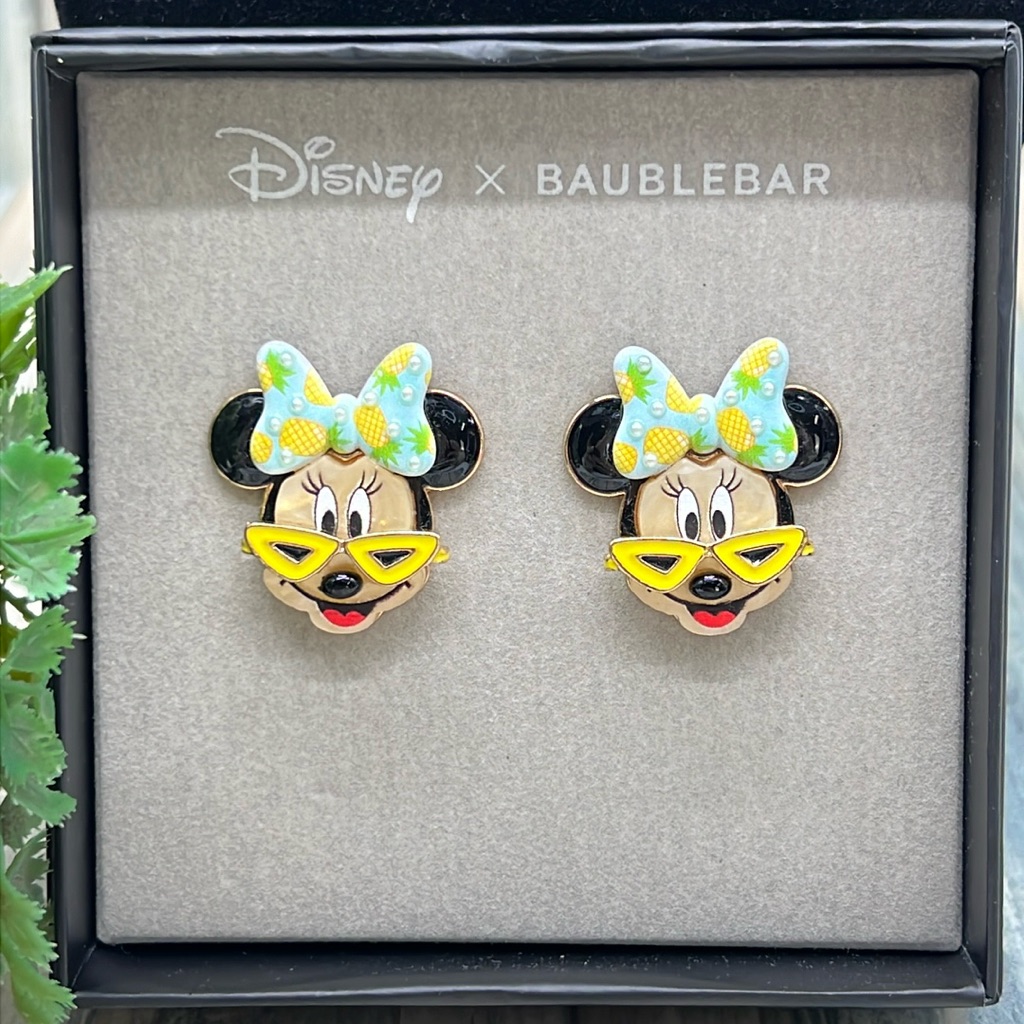 Disney X Baublebar Minnie Mouse Enamel Earrings Nwt Sunglasses Pineapple Bow